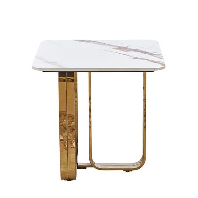 Karson Sintered Stone End Table - White/Gold - With 2-Year Warranty