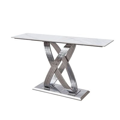 Windsor Sintered Stone Console Table - White/Chrome - With 2-Year Warranty