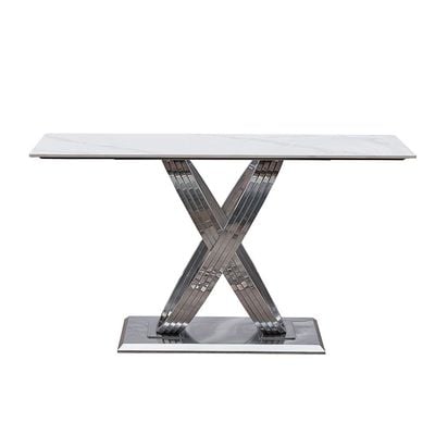 Windsor Sintered Stone Console Table - White/Chrome - With 2-Year Warranty