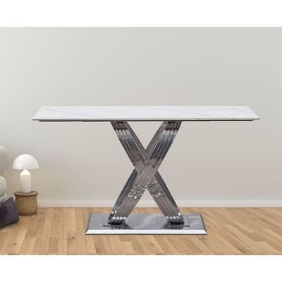 Windsor Sintered Stone Console Table - White/Chrome - With 2-Year Warranty