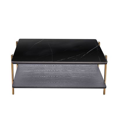 Kenn Sintered Stone Low Coffee Table - Black/Gold - With 2-Year Warranty
