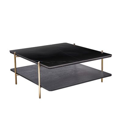 Kenn Sintered Stone Low Coffee Table - Black/Gold - With 2-Year Warranty
