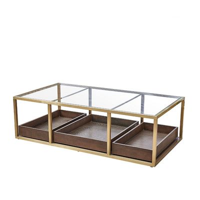 Lyon Glass Coffee Table-Dark Oak/Gold