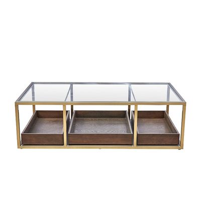 Lyon Glass Coffee Table-Dark Oak/Gold