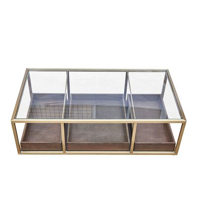 Lyon Glass Coffee Table-Dark Oak/Gold