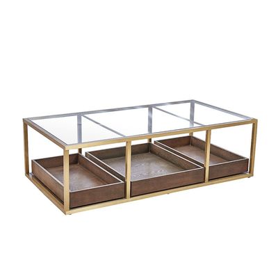 Lyon Glass Coffee Table-Dark Oak/Gold