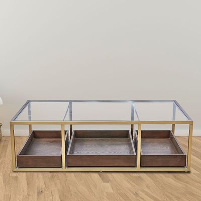 Lyon Glass Coffee Table-Dark Oak/Gold