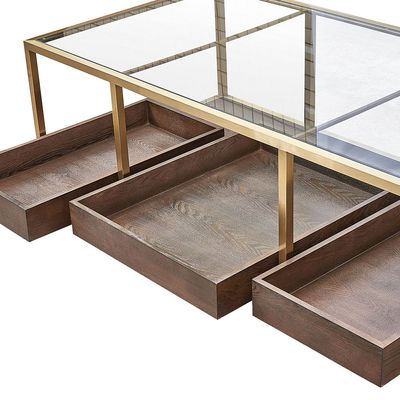 Lyon Glass Coffee Table-Dark Oak/Gold