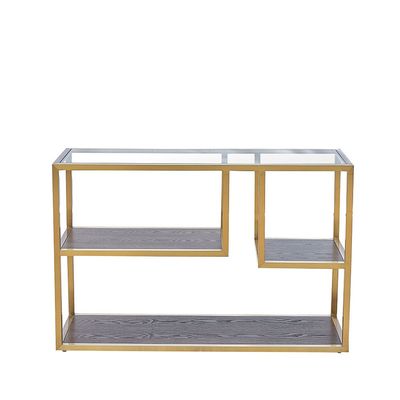 Lyon Glass Console Table - Dark Oak/Gold - With 2-Year Warranty