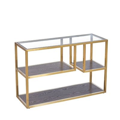 Lyon Glass Console Table - Dark Oak/Gold - With 2-Year Warranty