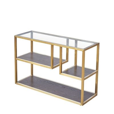 Lyon Glass Console Table - Dark Oak/Gold - With 2-Year Warranty