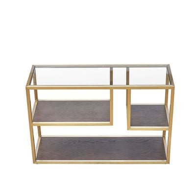 Lyon Glass Console Table - Dark Oak/Gold - With 2-Year Warranty