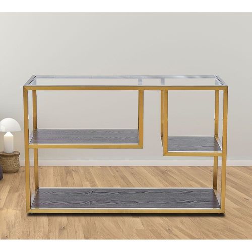 Lyon Glass Console Table - Dark Oak/Gold - With 2-Year Warranty