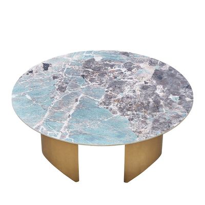 Conley Sintered Stone Round Coffee Table - Green/Gold - With 2-Year Warranty