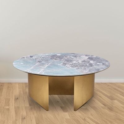 Conley Sintered Stone Round Coffee Table - Green/Gold - With 2-Year Warranty