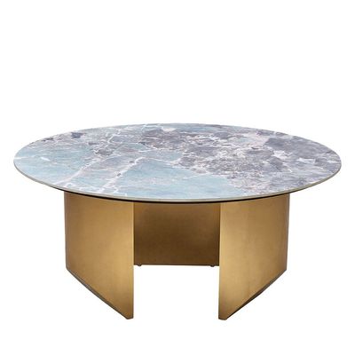 Conley Sintered Stone Round Coffee Table - Green/Gold - With 2-Year Warranty