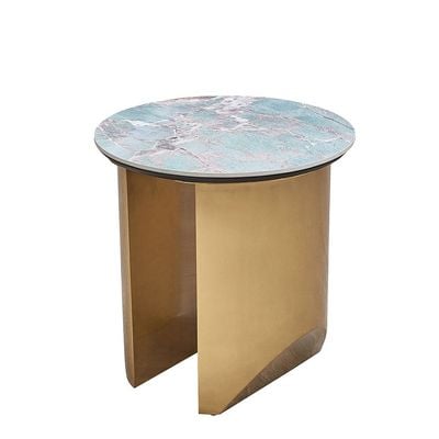 Conley Sintered Stone Round End Table - Green/Gold - With 2-Year Warranty