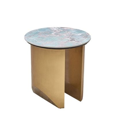 Conley Sintered Stone Round End Table - Green/Gold - With 2-Year Warranty