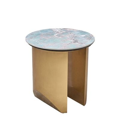 طاولة مستديرة من الحجر الملبد من كونلي - أخضر/ذهبي - مع ضمان لمدة عامين