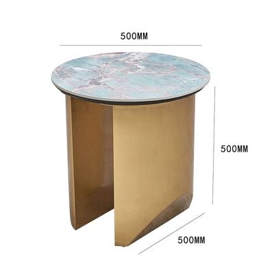 Conley Sintered Stone Round End Table - Green/Gold - With 2-Year Warranty