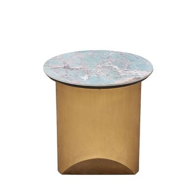 Conley Sintered Stone Round End Table - Green/Gold - With 2-Year Warranty