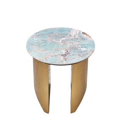 Conley Sintered Stone Round End Table - Green/Gold - With 2-Year Warranty