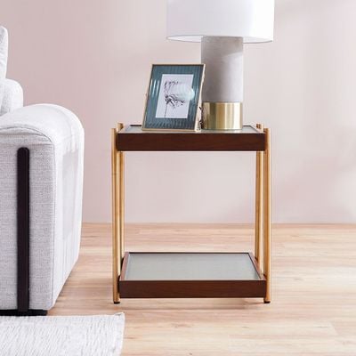 Azeron End Table - Brown/Gold - With 2-Year Warranty