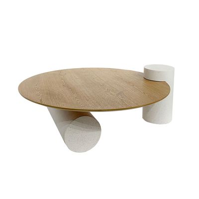 Auddis Round Coffee Table - Oak/White - With 2-Year Warranty