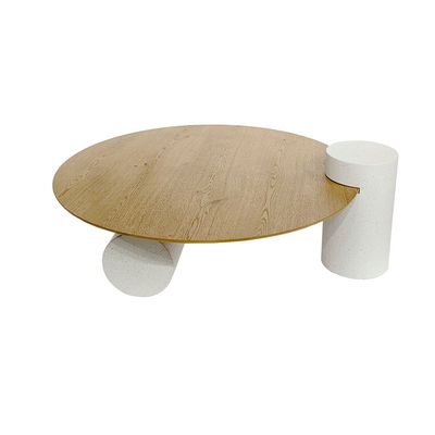Auddis Round Coffee Table - Oak/White - With 2-Year Warranty