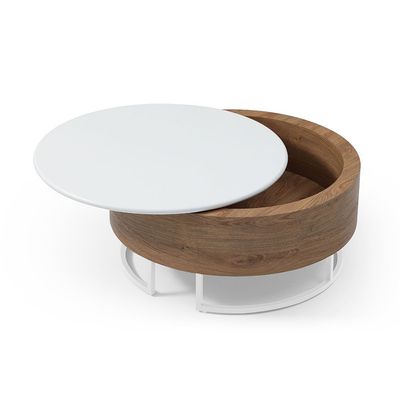 Esben Round Coffee Table With Storage- White/Brown