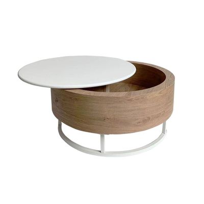 Esben Round Coffee Table With Storage- White/Brown