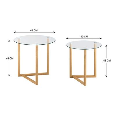 Bryner Glass Nesting Table - Set of 2 - Natural Oak - With 2-Year Warranty