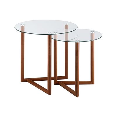 Bryner Glass Nesting Table - Set of 2 - Walnut - With 2-Year Warranty