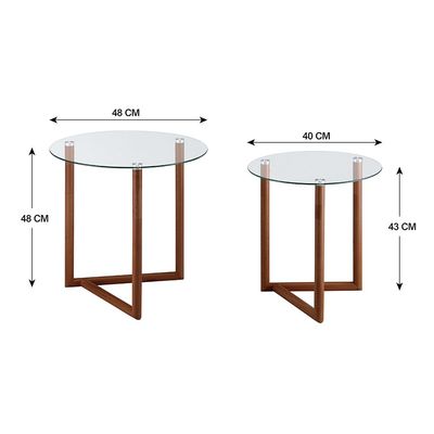 Bryner Glass Nesting Table - Set of 2 - Walnut - With 2-Year Warranty