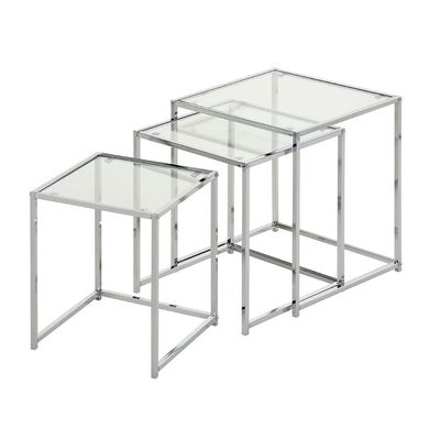 Jorley Set Of 3 Glass Nesting Table- Chrome/Clear Glass