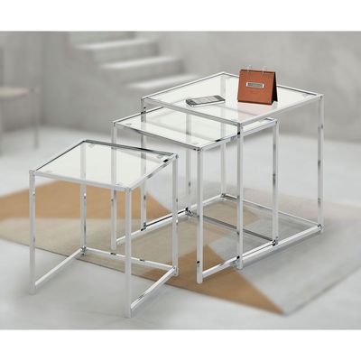 Jorley Set Of 3 Glass Nesting Table- Chrome/Clear Glass