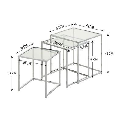 مجموعة جورلي مكونة من 3 طاولات متداخلة زجاجية - كروم/زجاج شفاف - مع ضمان لمدة عامين