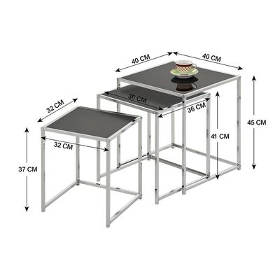 Jorley Glass Nesting Table - Set of 3 - Chrome/Black Glass - With 2-Year Warranty