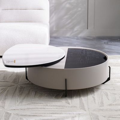 Arlong Round Coffee Table with Storage - Grey and black