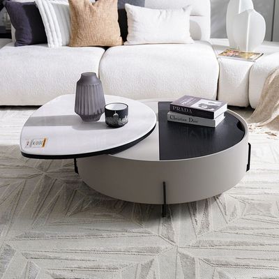 Arlong Round Coffee Table with Storage - Grey and black