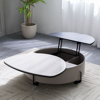 Arlong Round Coffee Table with Storage - Grey and black