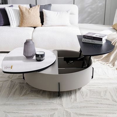 Arlong Round Coffee Table with Storage - Grey and black