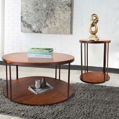 Venveto Round Coffee Table - Walnut/Black - With 2-Year Warranty