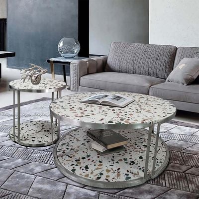 Venveto Round Coffee Table - White Pattern - With 2-Year Warranty