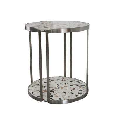 Venveto Round End Table - Silver/White Pattern - With 2-Year Warranty