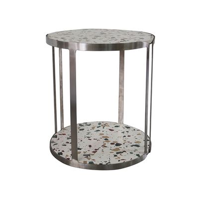 Venveto Round End Table - Silver/White Pattern - With 2-Year Warranty