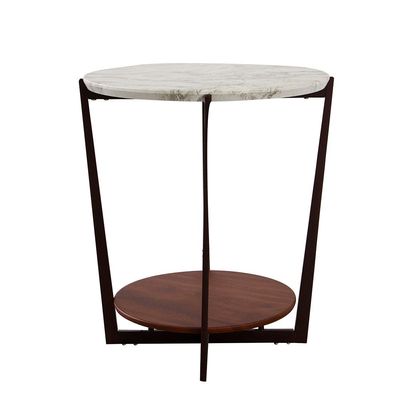 Esildur Round End Table - White/Walnut - With 2-Year Warranty