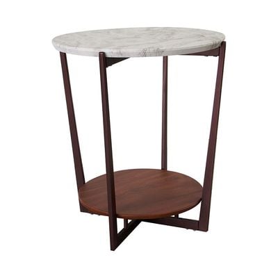 Esildur Round End Table - White/Walnut - With 2-Year Warranty