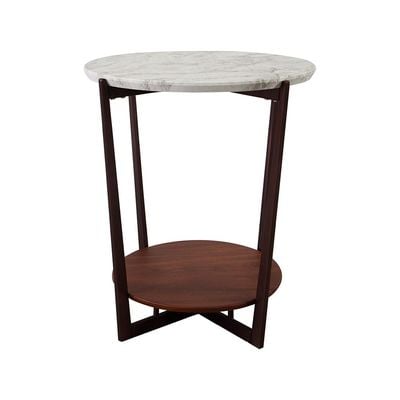 Esildur Round End Table - White/Walnut - With 2-Year Warranty