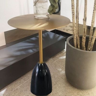 Dobler Round Side Table - Gold/Black - With 2-Year Warranty